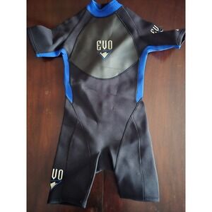 EVO Kids Shorty Wetsuit Black Blue Neoprene Back Zip Short Sleeve Suit